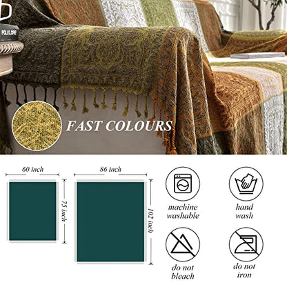 Boho Throw Blanket, Bohemian Tassels Throw Blankets for Bed Couch Soft Chair， Chenille Fringe Tassels (New Green, Large 86 * 102Inches) - color: New Green, size: Large (86 x 102 in)