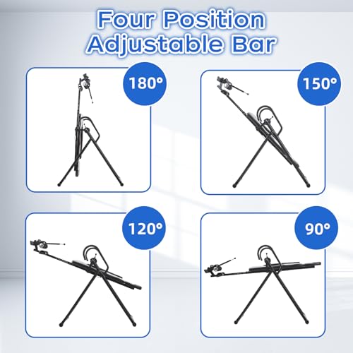 Teclor Inversion Table,Advanced Heat and Massage Function,Strength Training Inversion Table for Back Pain Relief,Heavy Duty Inversion Table 350 lbs Capacity with Wider and Thickened Backrest - color: 실버/블랙.