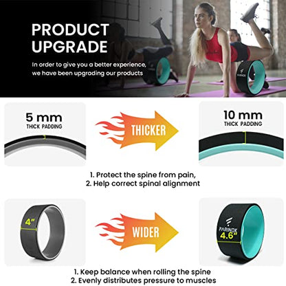 Yoga Wheel Set of 2, Upgraded 10MM Back Wheels for Pain Relief & Stretching | Strongest Thick Back Roller for Deep Tissue Massage, Improving Yoga Poses Backbend - style: Set of 2