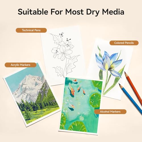 Arrtx A5 Premium Sketchbook, 96 Pages, 50% Cotton, 230 GSM, Hardcover | Acid-Free Paper, Thick 230GSM Drawing Pad. Ideal for Watercolor, Ink, Pencil & Art Professionals - color: Brown