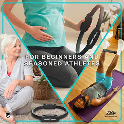 URBNFit Pilates Ring - 12" Magic Circle w/Dual Grip, Foam Pads for Inner Thigh Workout, Toning, Fitness & Pelvic Floor Exercise - Yoga Rings w/Bonus Exercise Guide - color: Black