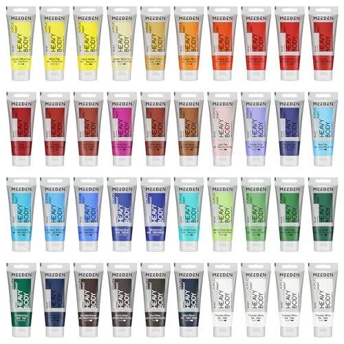 MEEDEN Heavy Body Acrylic Paint Set: 100ml/3.38oz x 40 Tubes Art Paint | Rich Pigment Art Craft Paints Set including 36 Colors & 4 x Titanium White for Adults Art Craft Canvas Painting - color: 37 Colors, size: Set