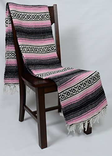 Open Road Goods Pink Mexican Blanket - Authentic Serape Falsa Blanket - Handmade - color: Pink