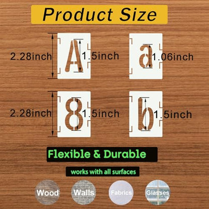 1.5 Inch Alphabet Letter Stencils, 66 Pcs Reusable Plastic Letter Number Symbol Interlocking Drawing Template Kit for Painting on Wood, Wall, Glass, Fabric, Signage, Door Porch - size: 1.5 Inch