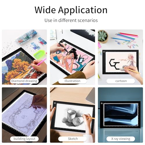 Light Box Drawing Pad A4, Tracing Board with Type-C Charge Cable and Brightness Adjustable for Artists, AnimationDrawing, Sketching, Animation, X-ray Viewing (A4-PS)