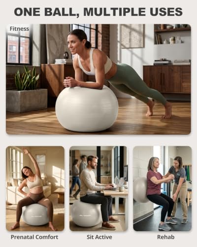 Trideer Yoga Ball for Exercise, Pilates, Core & Balance Training, Stability Ball for Pregnancy & Birthing Prep, Physical Therapy, Daily Stretching, Office Chair for Active Sitting, Quick Pump Included - color: Off-White, size: L(23-26ines/58-65cm)