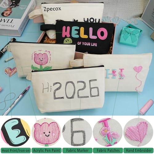 Canvas Zipper Pouch Bulk, Blank DIY Craft Case Blank Makeup Bag, Canvas Pencil Pouch Cosmetic Bag Multi-Purpose Travel Toiletry Zipper Bags (Beige, S, 9x4.7x1.5'') - color: Beige Beige, size: S, 9x4.7x1.5''
