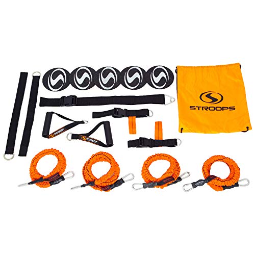 Stroops VITL Slastix Resistance Bands Set | All-in-One Full Body Workout System Bands, Handles, Foot Straps, Door Anchors, Agility Dots & Carry Bag for Home Fitness - color: Orange, size: Basic Kit