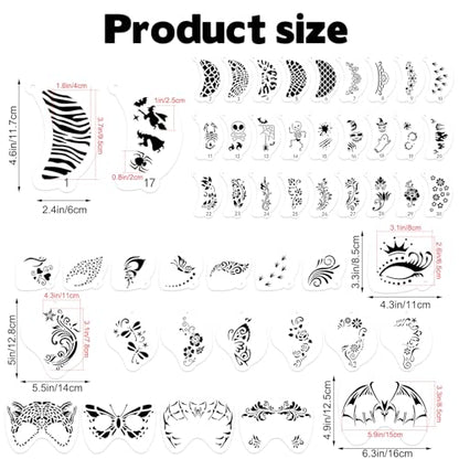 50 Pcs Face Paint Stencils Set – Reusable Body & Face Painting Templates for Kids & Adults – Makeup Stencils for Halloween, Parties, Carnival, Temporary Tattoo Art