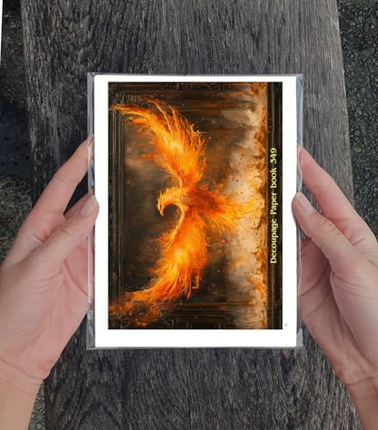 Decoupage Paper Pack (35 Sheets 6"x8") Phoenix Fire Ballet ~ Fiery phoenixes soar and Spiral in Brilliant Flame and ash Across Vivid Mythological Skies in Painterly Fantasy compositions - color: Five