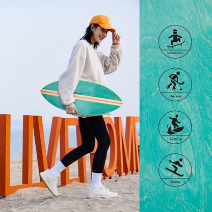 XCMAN Surf Balance Board Trainer with Roller Wooden Exercise Balancing Stability Trainer - Non Slip Surface for Adults Kids|Balance Board for Surfing,Snowboarding,Skateboarding,Hockey,Yoga Training - color: Leaf Green