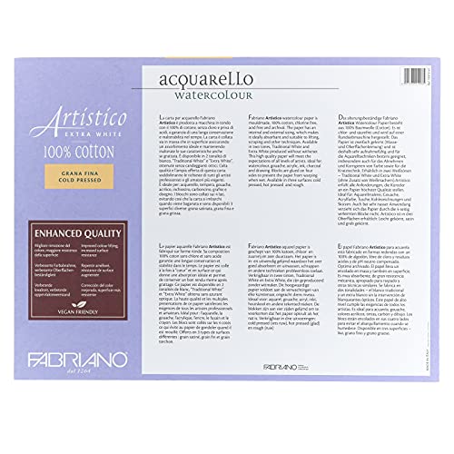 Fabriano Artistico Extra White Watercolor Block, 140 lb./300 GSM, Cold Press, 20 Sheets, 12" x 16" - size: 12 x 16