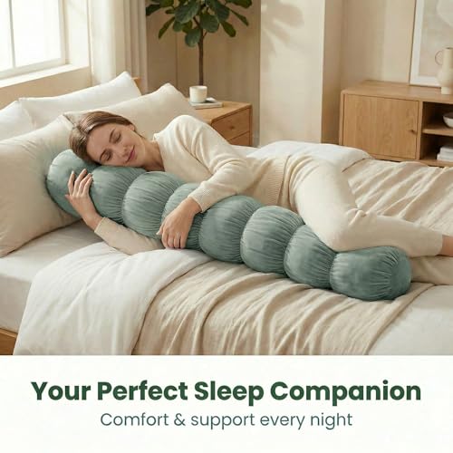 Pat. Pend. Long Cylinder Pillow for Bed, 47 Inch, Green - color: Green, size: 47"x 7.87"