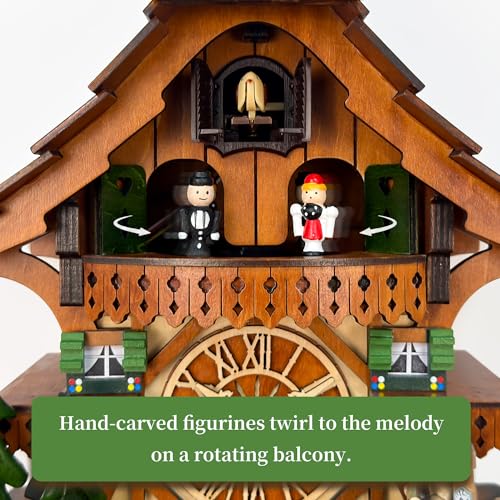 Cuckoo Clock with Rotating Dancers, Black Forest Chalet, Quartz