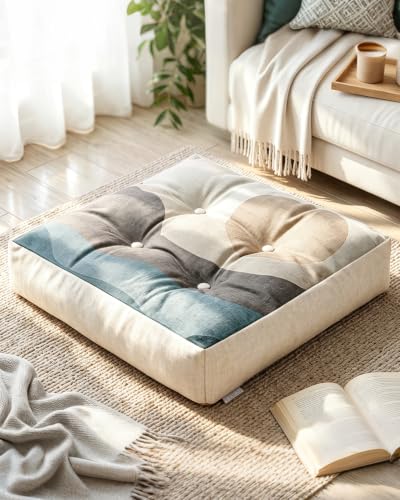 Large Floor Cushion 22x22x5", Tufted Meditation Cushion, Washable Cover - color: Coffee