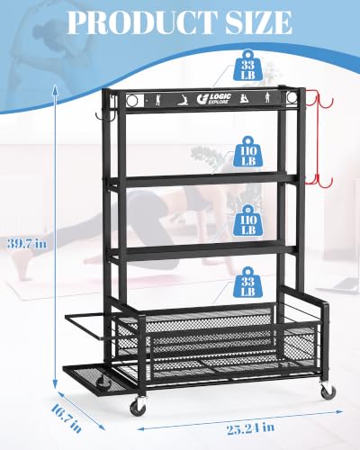 Dumbbell Rack Weight Storage Rack | Adjustable Weight Rack with Wheels, for Home Gym, for Dumbbells, Kettlebells, Yoga Mat, Foam Roller,Workout Equipment