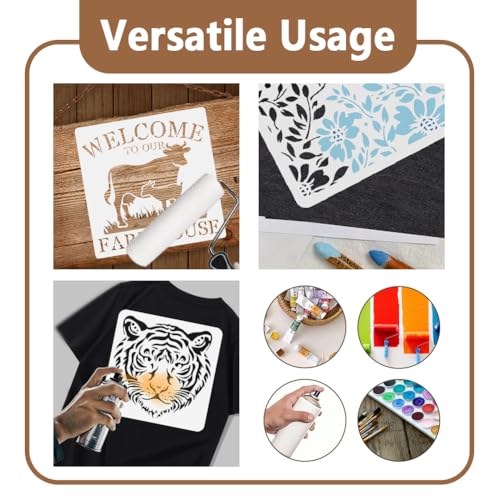 2 Pack Feathers Mandala Stencils for Painting Reusable Plastic Feather Stencil for Painting on Wall Wood Furniture Fabric Canvas, DIY Craft Stencil - style: Feathers