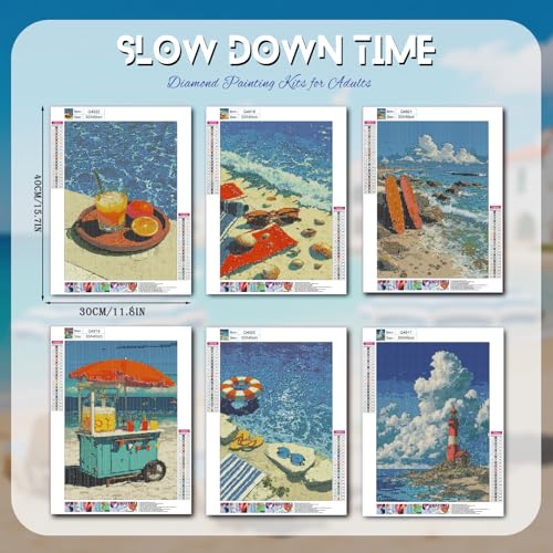 DOTZSO 6PCS Beach Diamond Painting Art Kits for Adults Beginner 12x16 in | 5D Full Drill Resin, Beach Pattern, Fits All Ages, Leisure Craft, Stress Relief, Wall/Shelf Display, All-Occasion Gift - color: AAB2 Beach