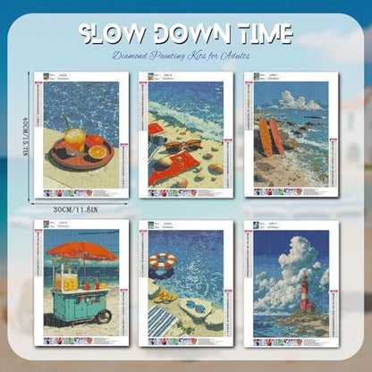 DOTZSO 6PCS Beach Diamond Painting Art Kits for Adults Beginner 12x16 in | 5D Full Drill Resin, Beach Pattern, Fits All Ages, Leisure Craft, Stress Relief, Wall/Shelf Display, All-Occasion Gift - color: AAB2 Beach