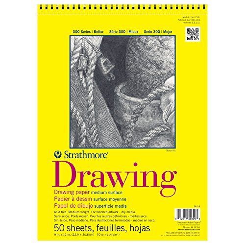 Strathmore 300 Series Wire Bound Drawing Pad, 70 lb. Drawing Paper, 9 X 12 inches, White, 50 Sheets (340-9) - size: 9x12, style: Wire Binding