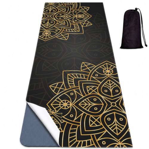 Yoga Mat Towel, Hot Yoga Non Slip with 4 Corner Pockets, 70 x 26 in | Soft Absorbent Microfiber With Four Corner Pockets, Fits Over Yoga Mats For Hot Yoga, Pilates, Gym, And Travel - color: Gold Flower-02, size: Small