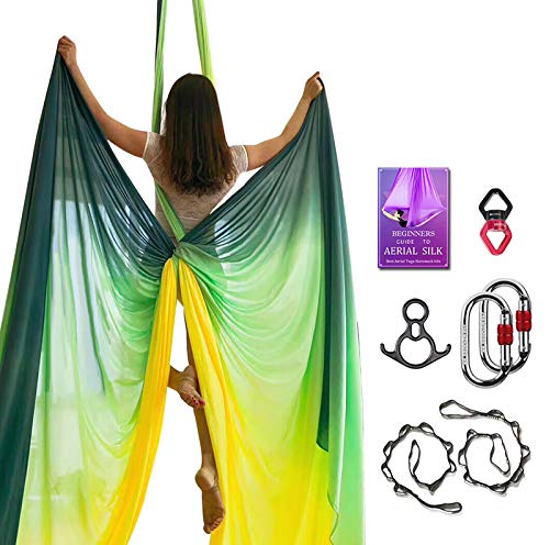 Deluxe Aerial Silks Equipment Set - 11 Yards Aerial Yoga Hammock Swing for Acrobatic, Circus Arts, Dance (L:10m W:2.8m) - color: Gradual Change Yellow