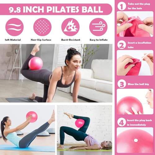 Pilates Ring Set with 14-Inch Magic Circle, Exercise Ball & 6 Resistance Bands - Complete Home Workout Equipment for Core Strength, Toning and Flexibility - Ideal Fitness Gift for Women and Men