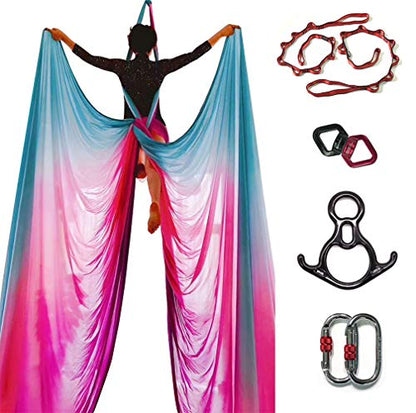 Durable Aerial Silks Starter Kit with 11-Yard Yoga Hammock & Hardware | Aerial Swing for Acrobatic Flying Yoga & All Levels, Aerial Rigging Point up to 14ft, Durable, Safe - color: Multicolor-G
