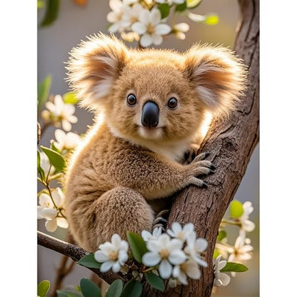 Koala 5D Diamond Painting Kit for Adults，Koala on Tree Animal Full Drill DIY Round Gem Art Diamond Art Kits Painting Crafts Ideal for Beginners and Home Wall Decor 12X16inch