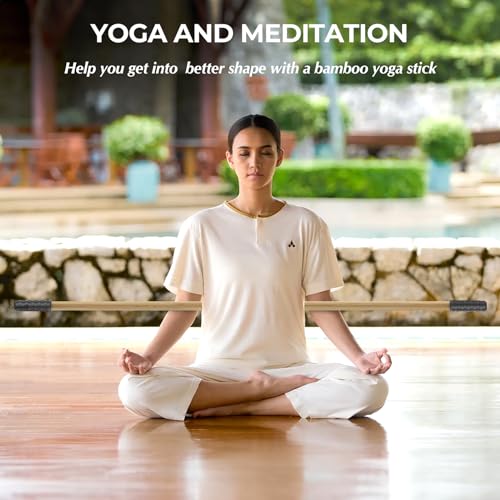 Bamboo Yoga Stick, 58.5-Inch Stretching Stick for Exercise | 58.5 in one-piece bamboo stretch bar with non-slip rubber ends for flexibility, posture, Pilates and therapy exercises