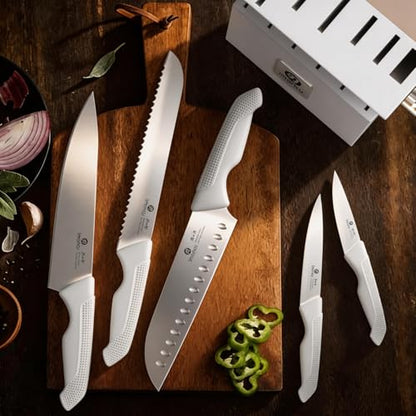imarku 14-Piece Kitchen Knife Set, Gray Gyutou Knife Sets with Block and Build-in Sharpener, Ultra-Sharp Steak Knives Set of 6, Ergonomic Handle, Dishwasher Safe, New Apartment Essentials - color: Gray