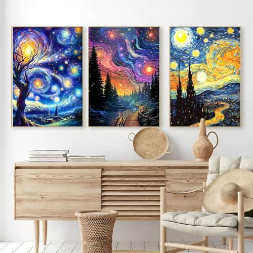 OFRKE Diamond Painting Kits for Adults,3 Pack Abstract Landscape Diamond Art for Beginners, Diamond Round 5D Full Drill Paint with Diamonds Pictures Gem Art Painting Kits DIY Crafts Kits 12x16inch - color: 3pcs-Abstract