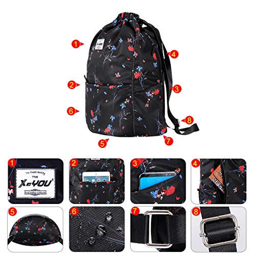 XEYOU Drawstring Backpack Bag Sport Gym Sackpack Beach Cinch Bag | Lightweight Swimming Bag, Water-Resistant Fabric, Travel Daypack for Women and Men - color: Carnation Flower Pattern