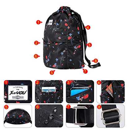 XEYOU Drawstring Backpack Bag Sport Gym Sackpack Beach Cinch Bag | Lightweight Swimming Bag, Water-Resistant Fabric, Travel Daypack for Women and Men - color: Carnation Flower Pattern
