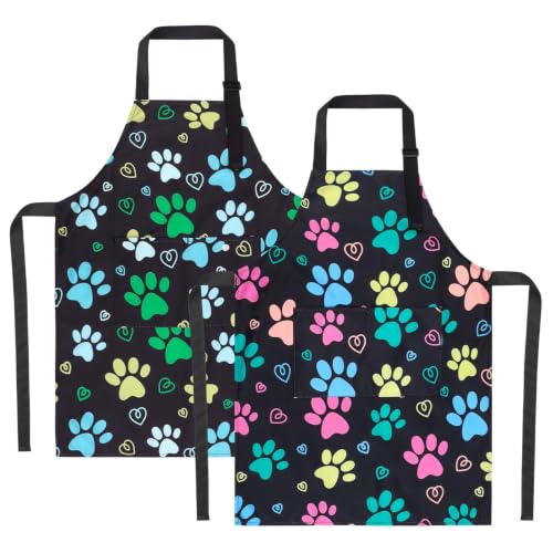 2 Pack Kids Apron, Cute Cooking Aprons, Waterproof Art Apron with Pockets, Toddler Painting Artist Apron Adjustable - color: Dog Paw Prints, size: 45*62cm