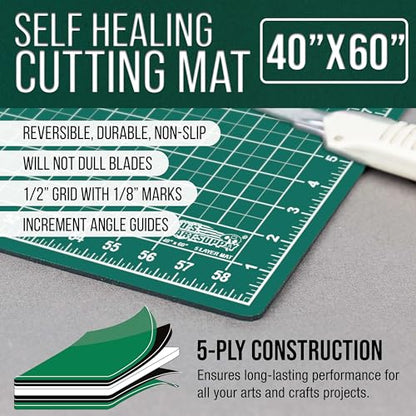 U.S. Art Supply 40"x60" Self-Healing Cutting Mat 5-Ply Green/Black | Double-Sided Green/Black Craft Mat, Non-Slip Cutting Mats for Crafts, Sewing, Quilting, Scrapbooking - color: Green/Black