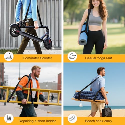 Adjustable Scooter Carry Strap with Quick-Release Plastic Buckles & Anti-Slip Pad for Electric Scooters, Folding Bikes, Yoga Mats – 55lb Capacity, Lightweight & Portable