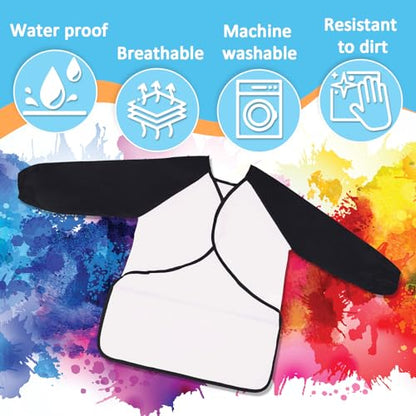 Zkptops 2 Pack Kid Art Smocks Waterproof Kids Painting Aprons Toddler Art Smock Kids Paint Smock with Long Sleeve 3 Roomy Pockets for Age 3-7 Years(White) - color: Y 2 Pack White