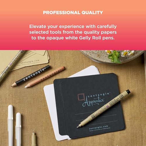 SAKURA #50113 Zentangle 11 Pc Set w/Zendala Round WhiteTiles (4-5/8"" in Diameter), white | All-in-One Kit for Drawing, Relaxing, Meditative Patterns, Includes Gelly Roll and Micron Pens, White Pencil and Black Tiles - size: 1 Count (Pack of 11)