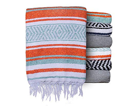 $averPak BodyForge Authentic Mexican Falsa Yoga Blanket (Orange/Teal/White) - color: Orange/Teal/White