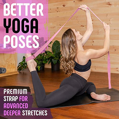 Gradient Fitness Yoga Strap, Friction-Less Easy-Feed Buckle, Super Soft Cotton/Polyester Blend Webbing, Free eGuide. (8 Feet) - color: Pink