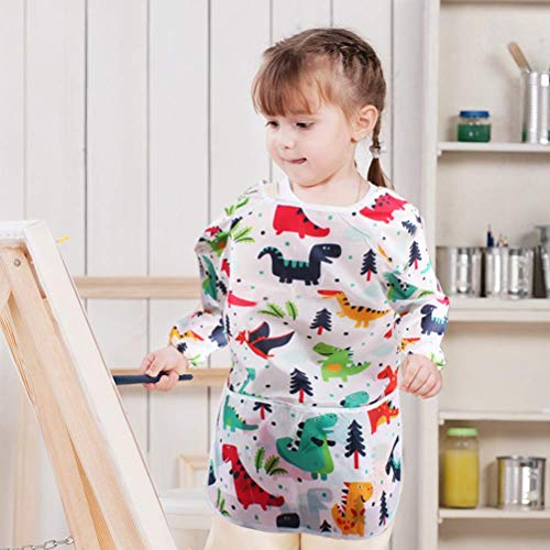 Kids Art Smocks 2 Pack Dinosaur Painting Apron for Children Waterproof Artist Smock with Long Sleeve and 3 Pockets for Age 3-8 Years - color: Dinosaur