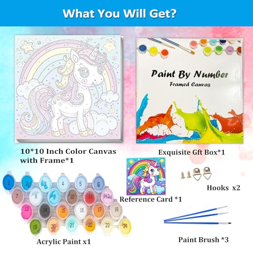 Artunion Framed Paint by Numbers Kit for Adults Beginners & Kids Ages 8-12,Rainbow Horse Paint by Number with Frame,Cute Animal Paint by Numbers Kit on Canvas 10 * 10 Inch Without Easel - color: ZXT-327-F