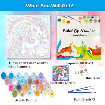 Artunion Framed Paint by Numbers Kit for Adults Beginners & Kids Ages 8-12,Rainbow Horse Paint by Number with Frame,Cute Animal Paint by Numbers Kit on Canvas 10 * 10 Inch Without Easel - color: ZXT-327-F