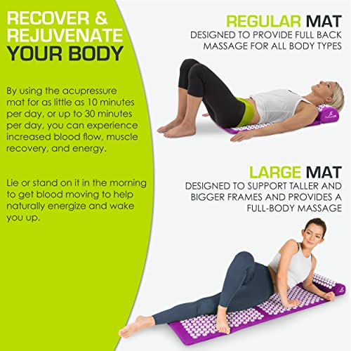 ProsourceFit Acupressure Mat and Pillow Set for Back/Neck Pain Relief and Muscle Relaxation, Purple - color: Purple, size: Large