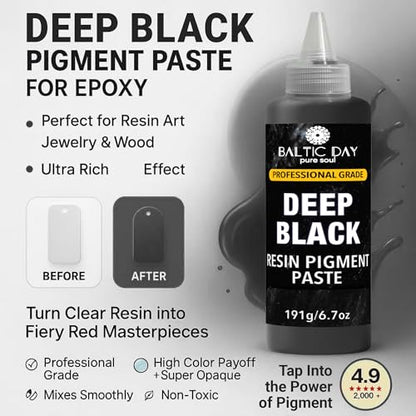 BALTIC DAY Deep Black Epoxy Resin Pigment Paste, Extra Large 191g (6.7oz) – Opaque Resin Colorant, Highly Concentrated Epoxy Dye, Mica Powder Alternative for Resin Art, Jewelry, Tumblers, River Tables & Crafts - color: Deep Black