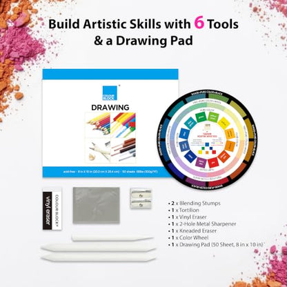 COLOUR BLOCK 91-PC Sketching & Drawing Set in Wooden Easel Case – All-in-One Mixed Media Art Supplies with Colored, Metallic, Charcoal & Pastel Pencils, Soft Pastels, Essential Tools and Drawing Pad