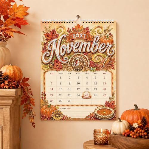 2027 Diamond Art Wall Calendar for Adults Beginners 12 Monthly Holiday Themes 9.9" x 6.7" Hanging Loop DIY Craft Wall Calendars with Notes Section for Home Office Planning-Holiday - color: Holiday