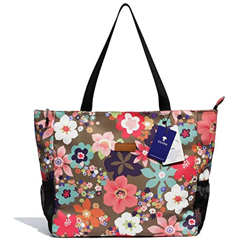 ESVAN LARGE BEACH BAG Water Resistant Lightweight 20 inch Women Oversize Tote Bag for Gym Beach Travel Pool Yoga Nurse - color: Flower