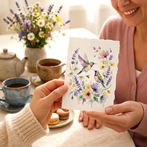 Deckled Edge Watercolor Paper 5x7 Inch, 60 Sheets 300gsm Thick Cotton Blend, Handmade Torn Edge Cards for Watercolor, Calligraphy, Wedding Invitations, DIY Crafts & Postcards